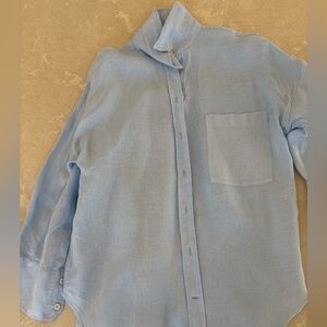 Light Blue Zara Linen Button-Up Shirt